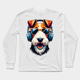 Wire Fox Terrier Smiling DJ in Japanese Art Style Long Sleeve T-Shirt